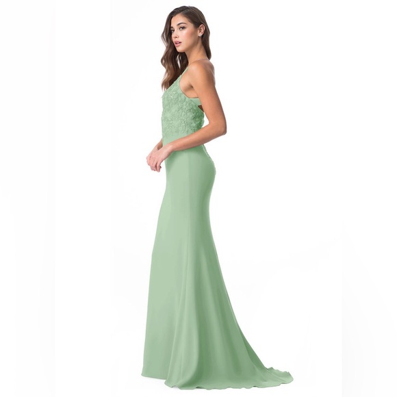 Azazie Adaly Dusty Sage Mermaid Floor Length Dress Size 8 - Picture 3 of 5
